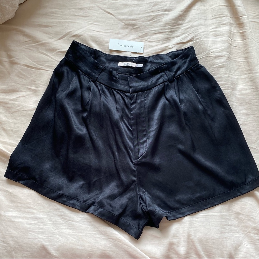 NWT Francesca’s Black Silk High Waisted Shorts